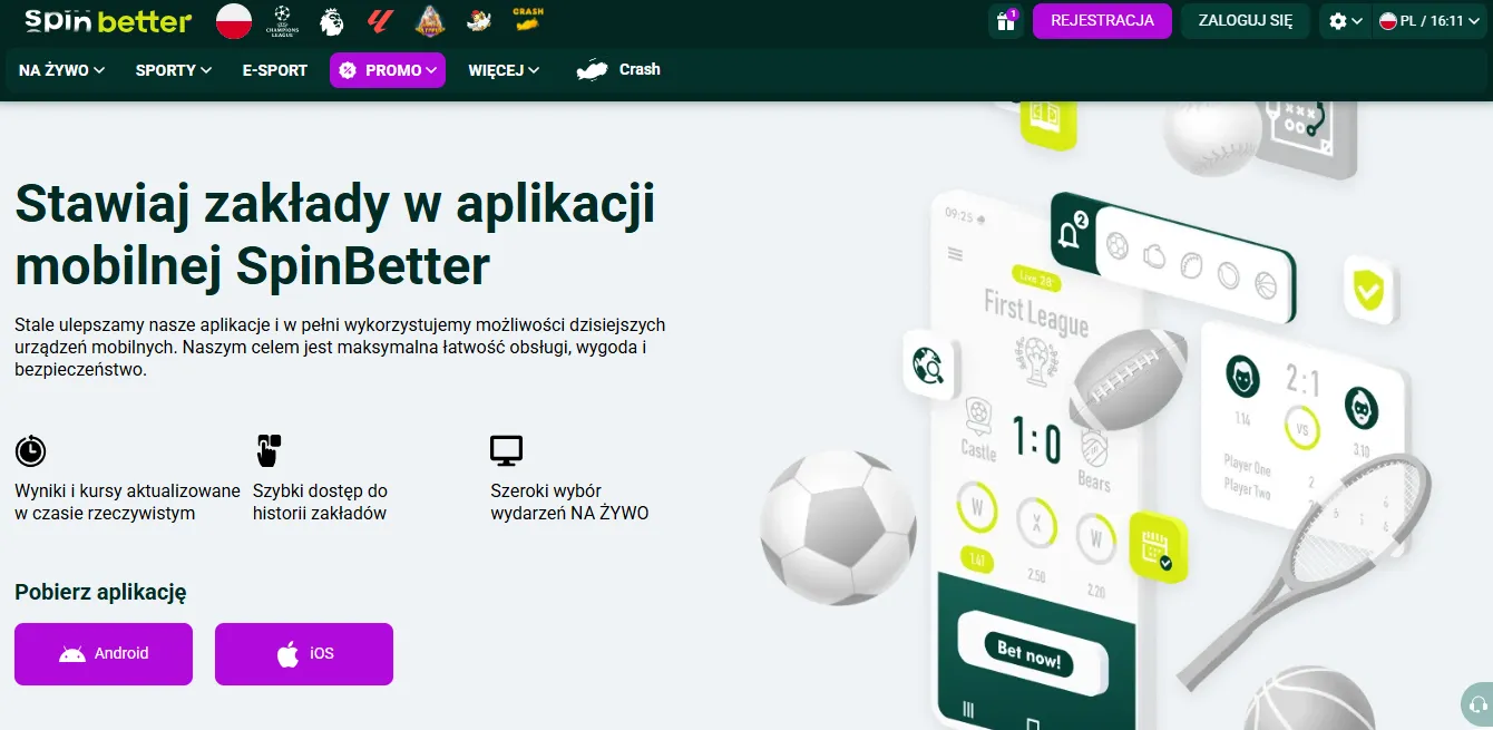 Spinbetter login mobilny Android iOS aplikacja